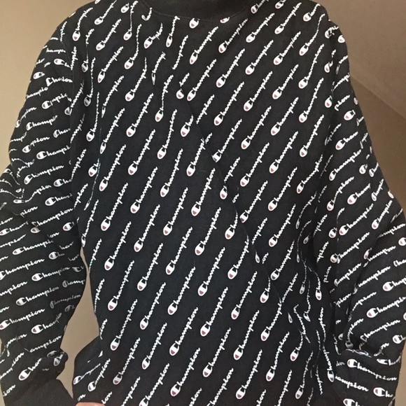 Champion Black Reverse Weave Logo Pattern Crewneck - Picture 2 of 5